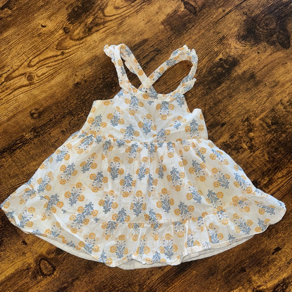 Rachel Zoe Girls White Dress with Yellow and Light Blue Floral Print